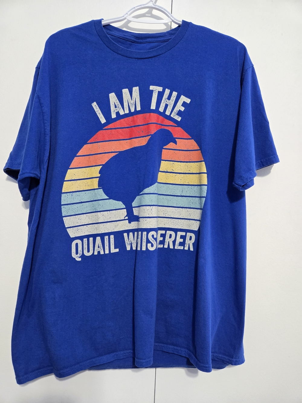 Quail Whisperer Graphic T-Shirt Blue Retro Funny Animal Tee Size XL